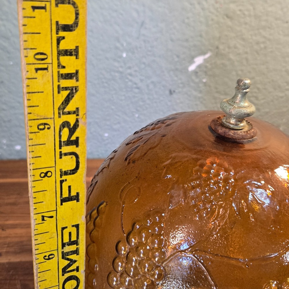 Vtg 1970's MCM Grape Pattern Amber Glass Hanging Swag Light Lamp globe only - Picture 5 of 6
